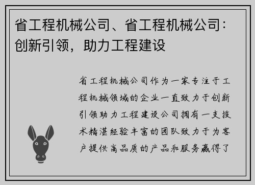 省工程机械公司、省工程机械公司：创新引领，助力工程建设